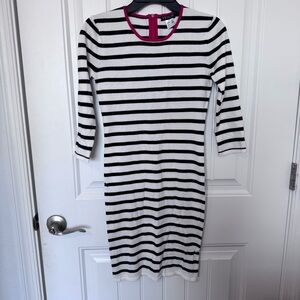VENUS Black and White Striped Midi Dress